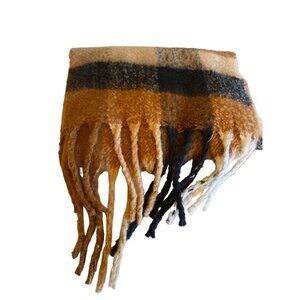 Fashion Apparel Brown Plaid Wide Fringed Scarf